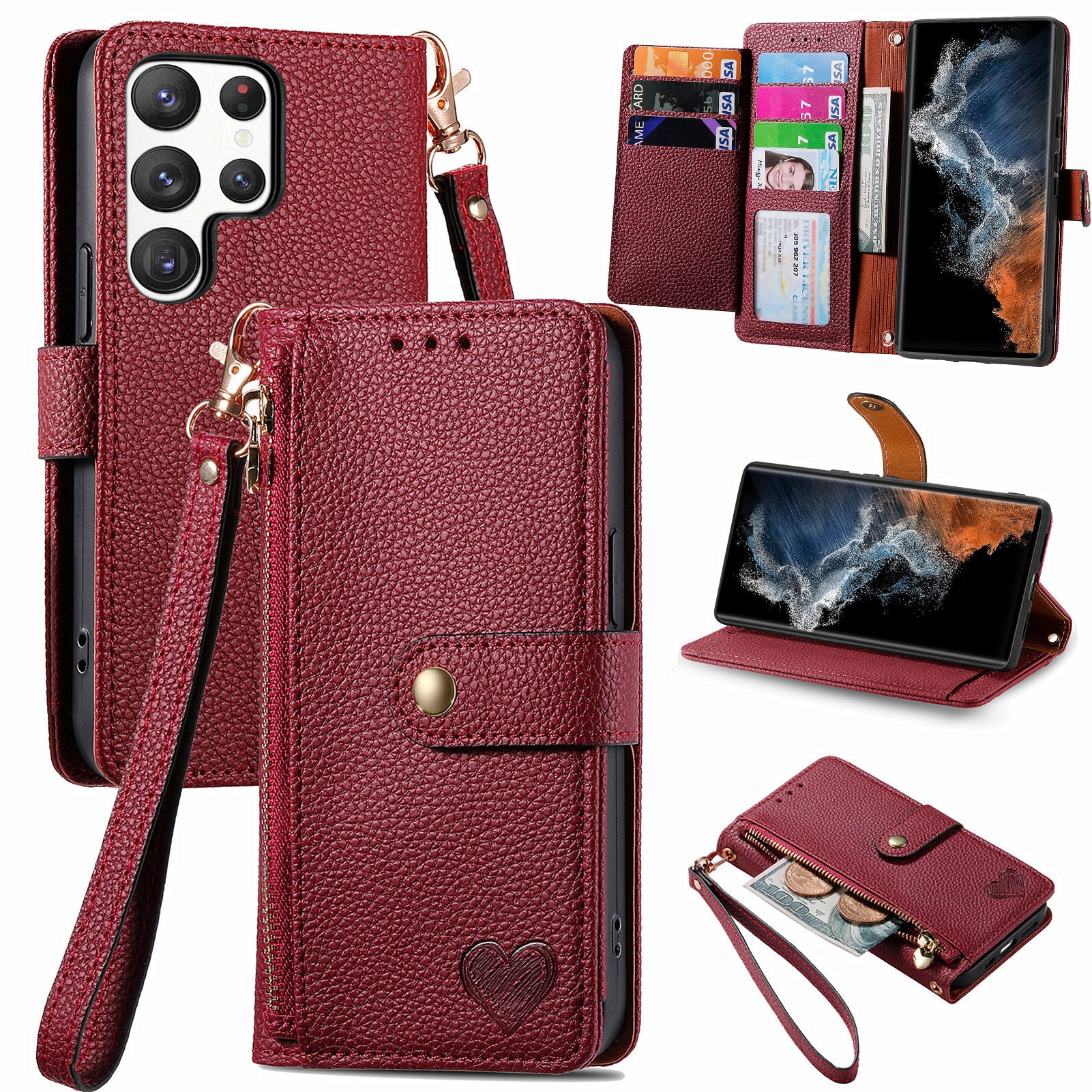 For Samsung Galaxy S23 Ultra RFID Blocking Phone Case Stand Wallet PU Leather Zipper Pocket Cover For Samsung Galaxy S23 Ultra RFID Blocking Phone Case Stand Wallet PU Leather Zipper Pocket Cover